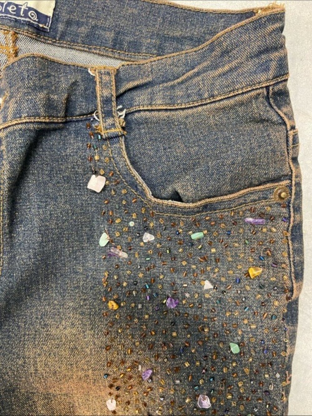 Borboleta Best Jeans Rhinestone Seaglass Flare Jeans Women’s M NWT Y2K Bling - Picture 4 of 8